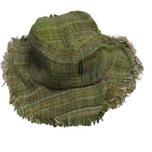 Hemp Fringe Coarse-weave Green Flexible Brim Hat Natural Festival Size OS